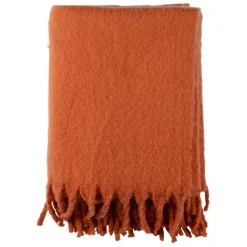 Plaid avec franges en tissu terracotta 170x130cm - Klosen