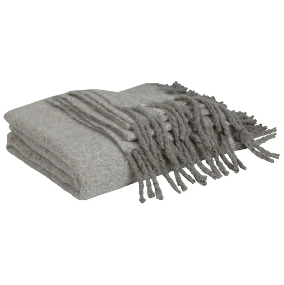 Plaid avec franges en tissu gris 170x130cm - Klosen