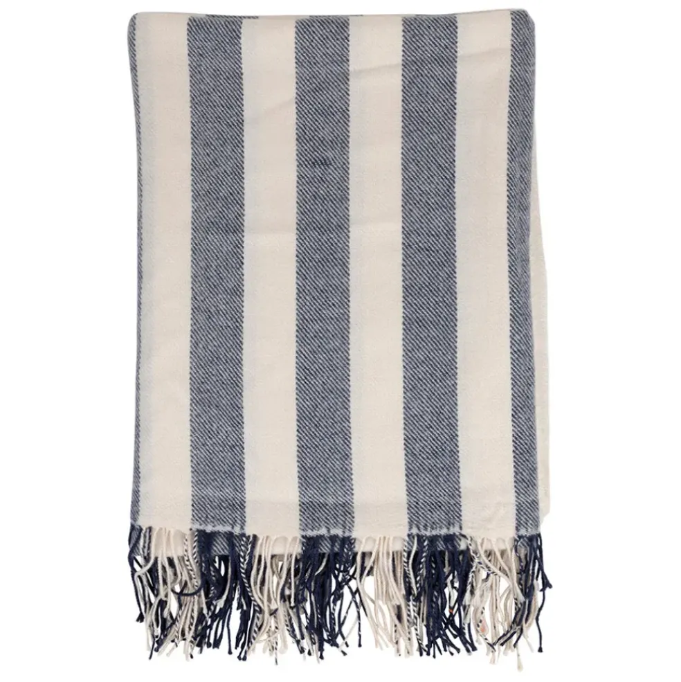 Plaid en tissu rayé bleu et écru 170x130cm - Medi