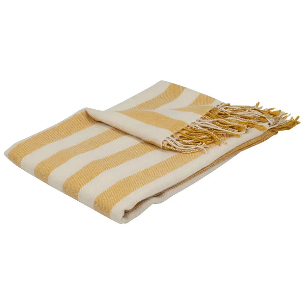 Plaid en tissu rayé jaune et écru 170x130cm - Medi