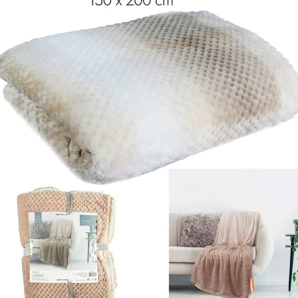 Plaid nid d'abeille tie and dye beige XXL 150x120cm