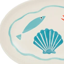 Plat ovale en grès multicolore 31x15cm - La Mer
