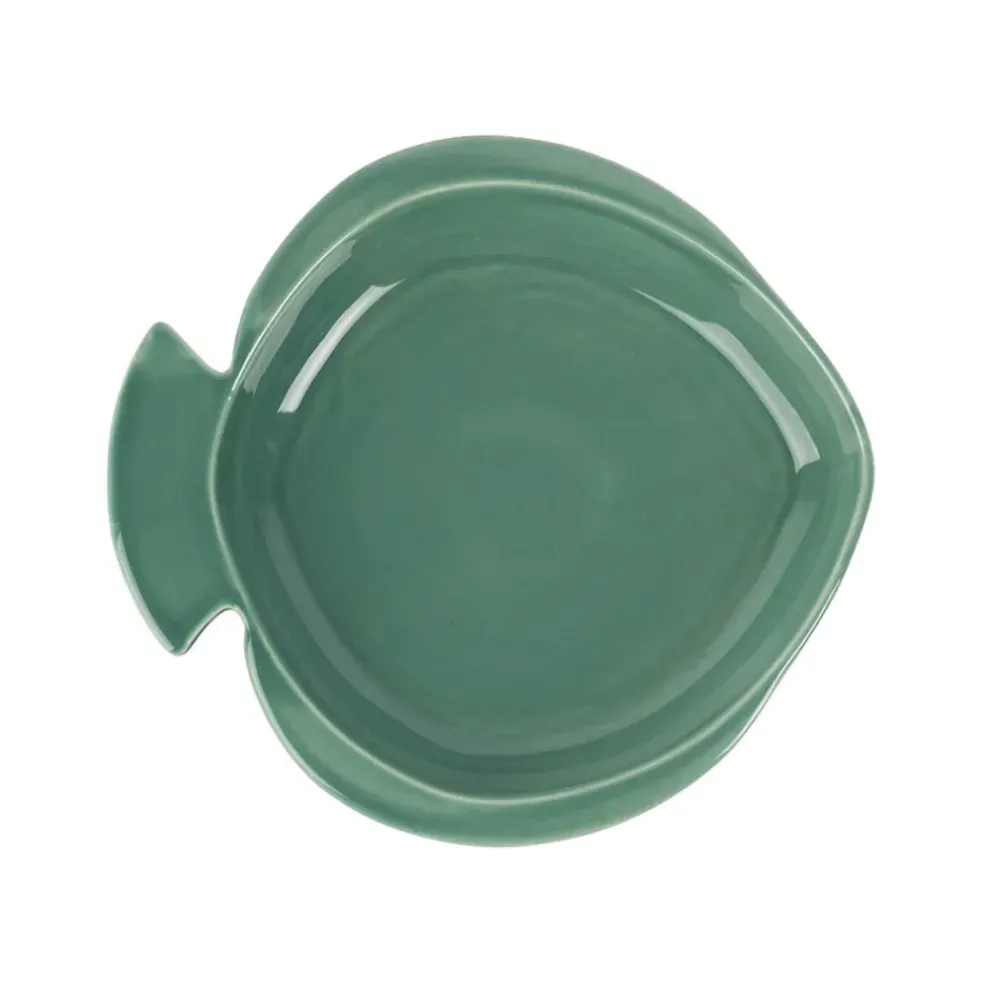 Plat rond creux vert d'eau 23.5x22cm en faience - poisson