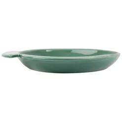 Plat rond creux vert d'eau 23.5x22cm en faience - poisson