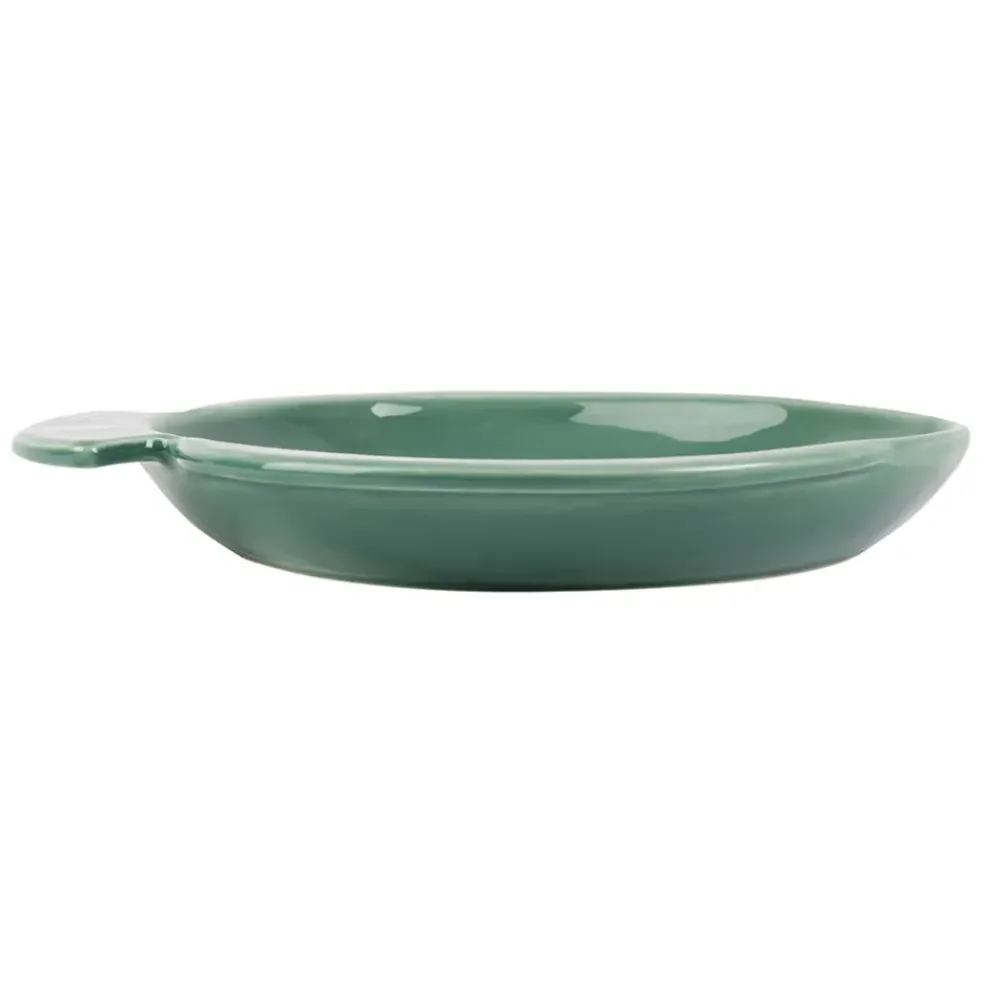 Plat rond creux vert d'eau 23.5x22cm en faience - poisson