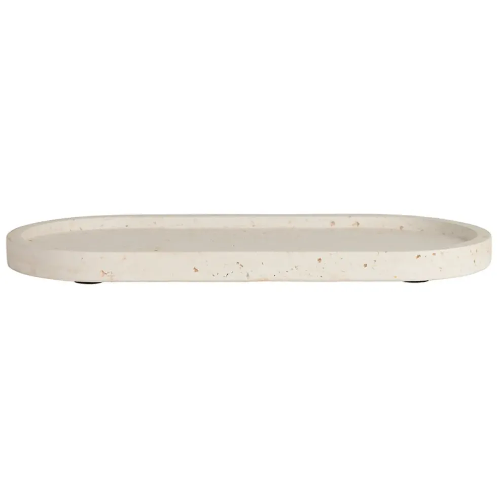 Plateau ovale en ciment écru moucheté 25x12cm - Organic
