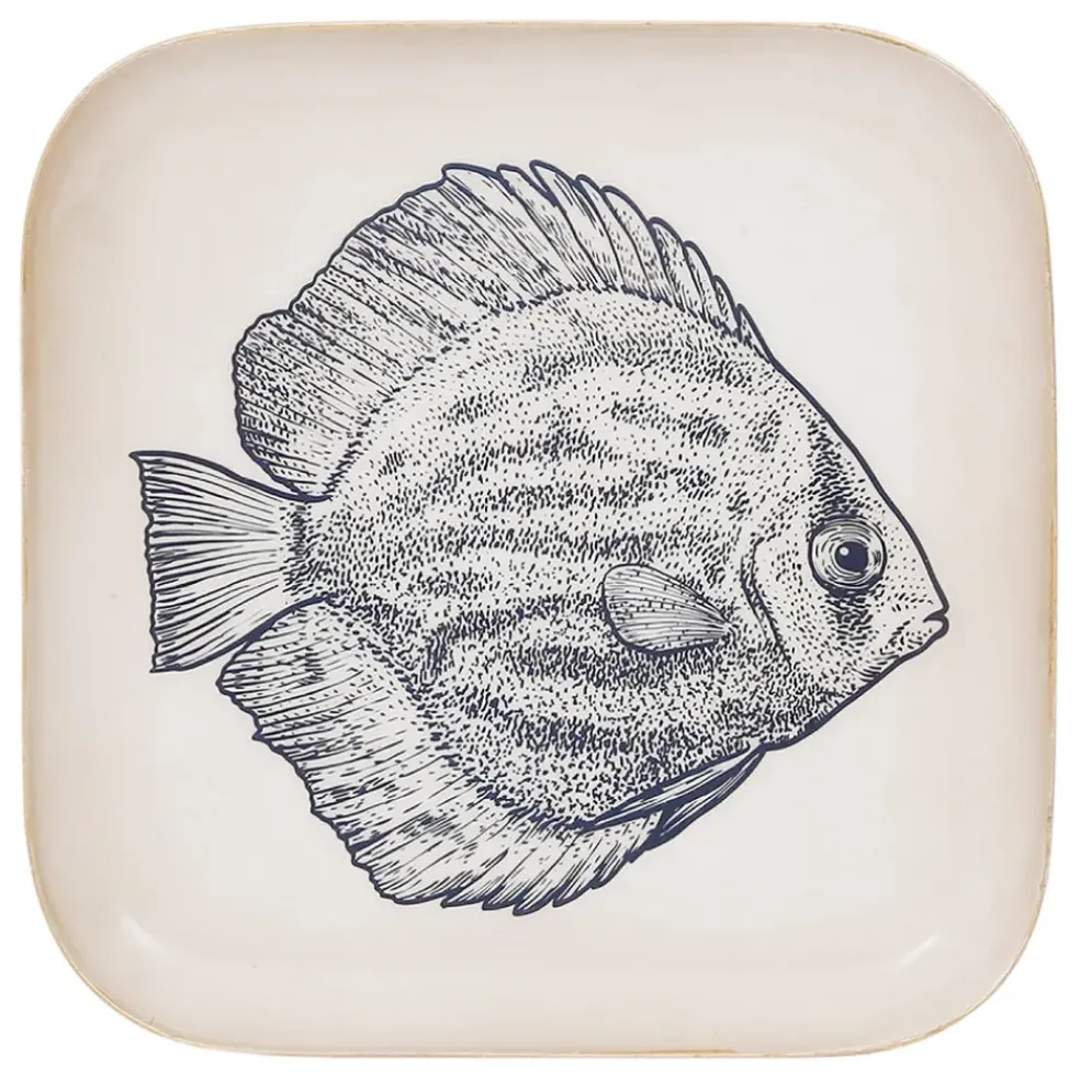 Plateau poisson en fer bleu marine 16x16cm - Bord De Mer