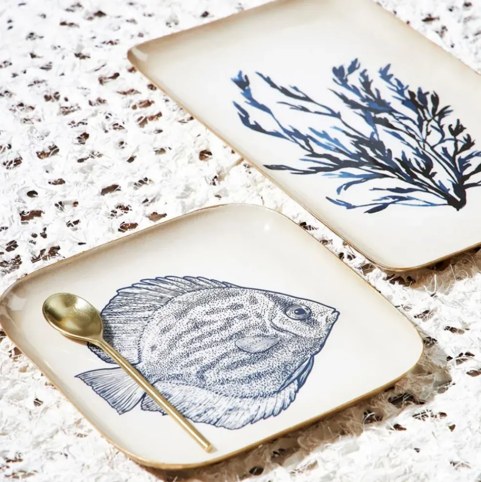 Plateau poisson en fer bleu marine 16x16cm - Bord De Mer