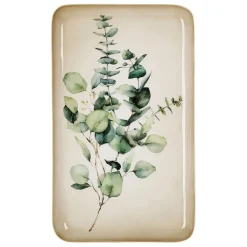 Plateau rectangulaire vert et doré 15x25.5cm en fer - eucalyptus classic