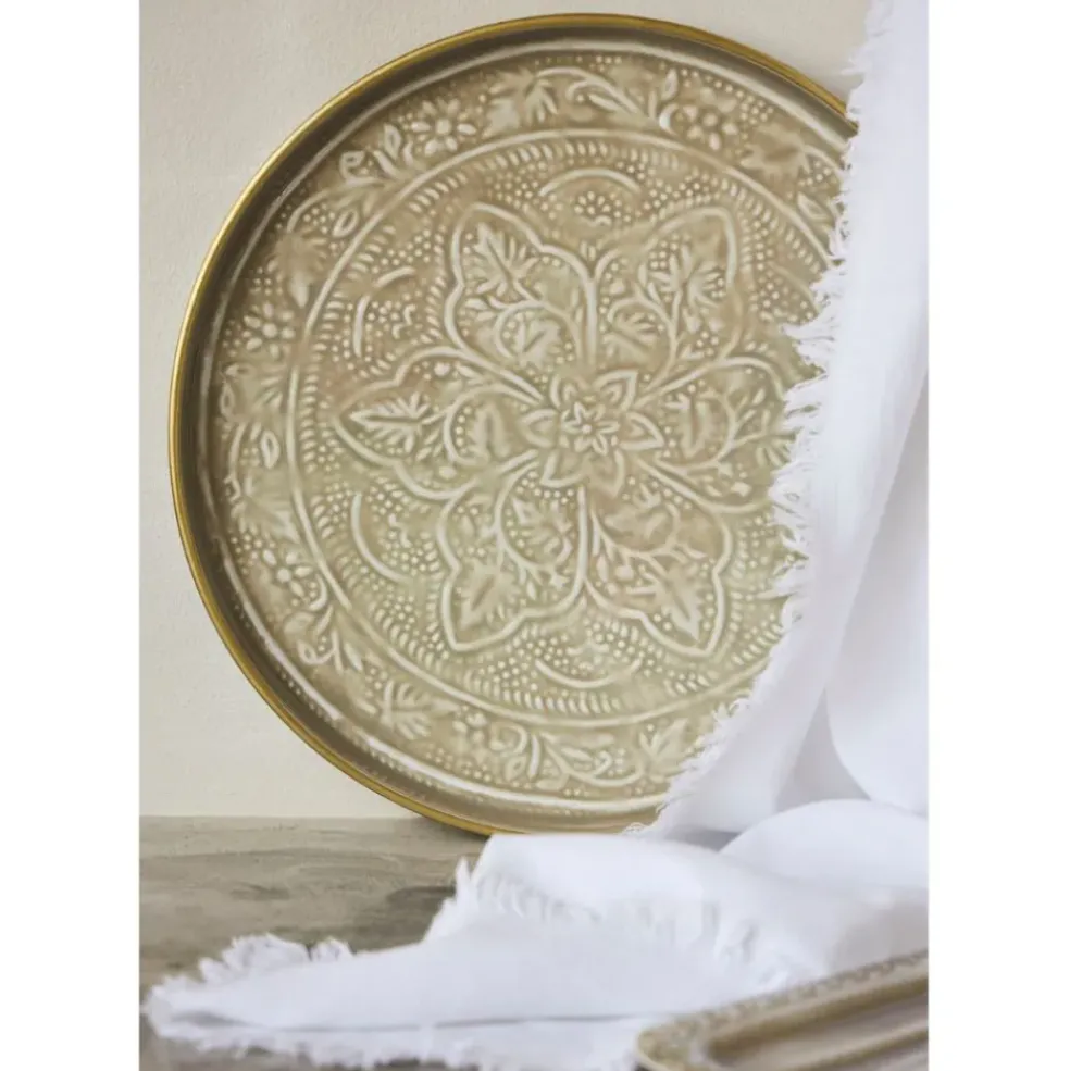 Plateau rond en fer grège d36cm - Arabise