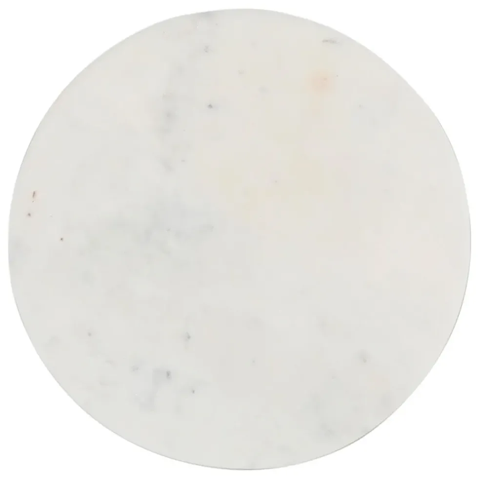 Plateau sur pied marbre blanc et bois de manguier - eskela