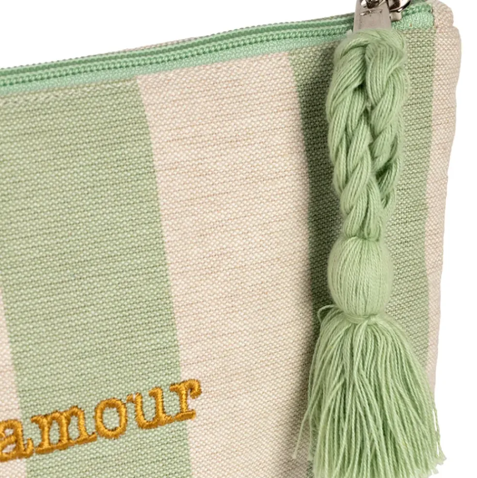 Pochette Amour en coton écru et vert - Famille