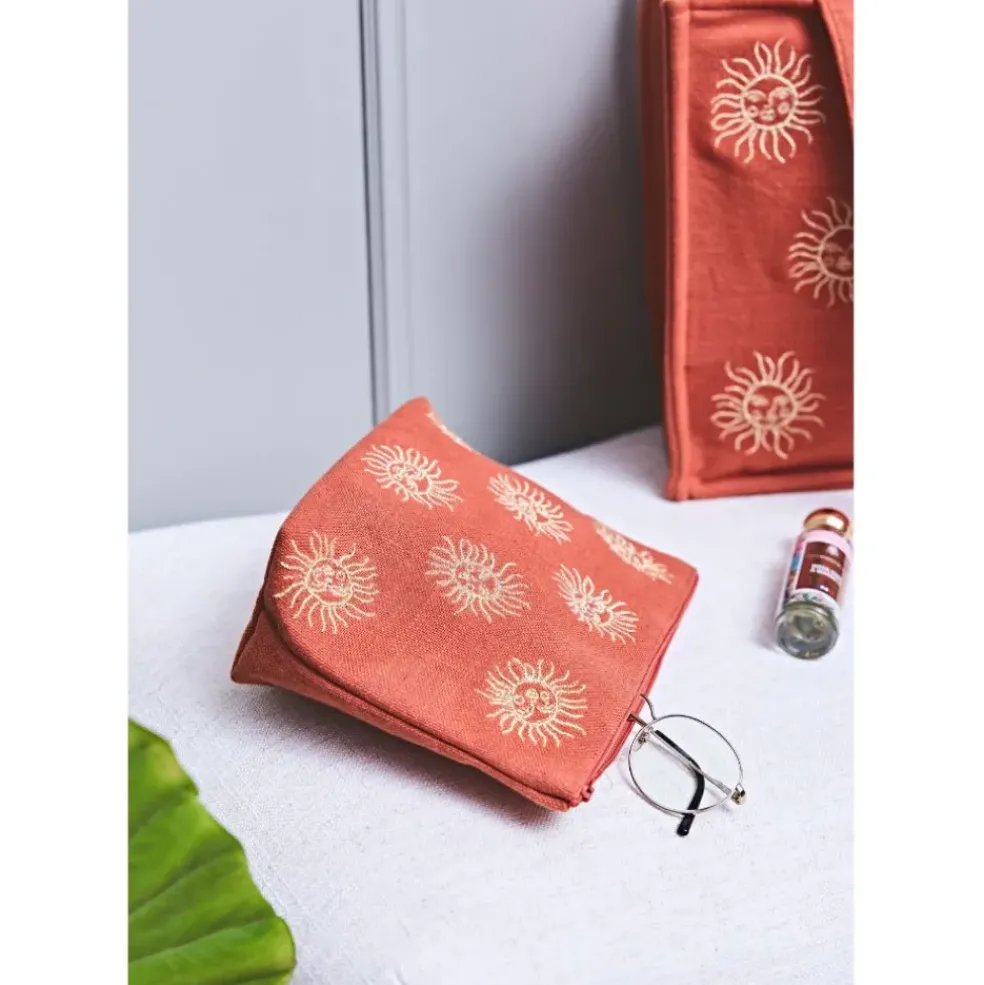Pochette brodée en coton terracotta et doré - Allegra