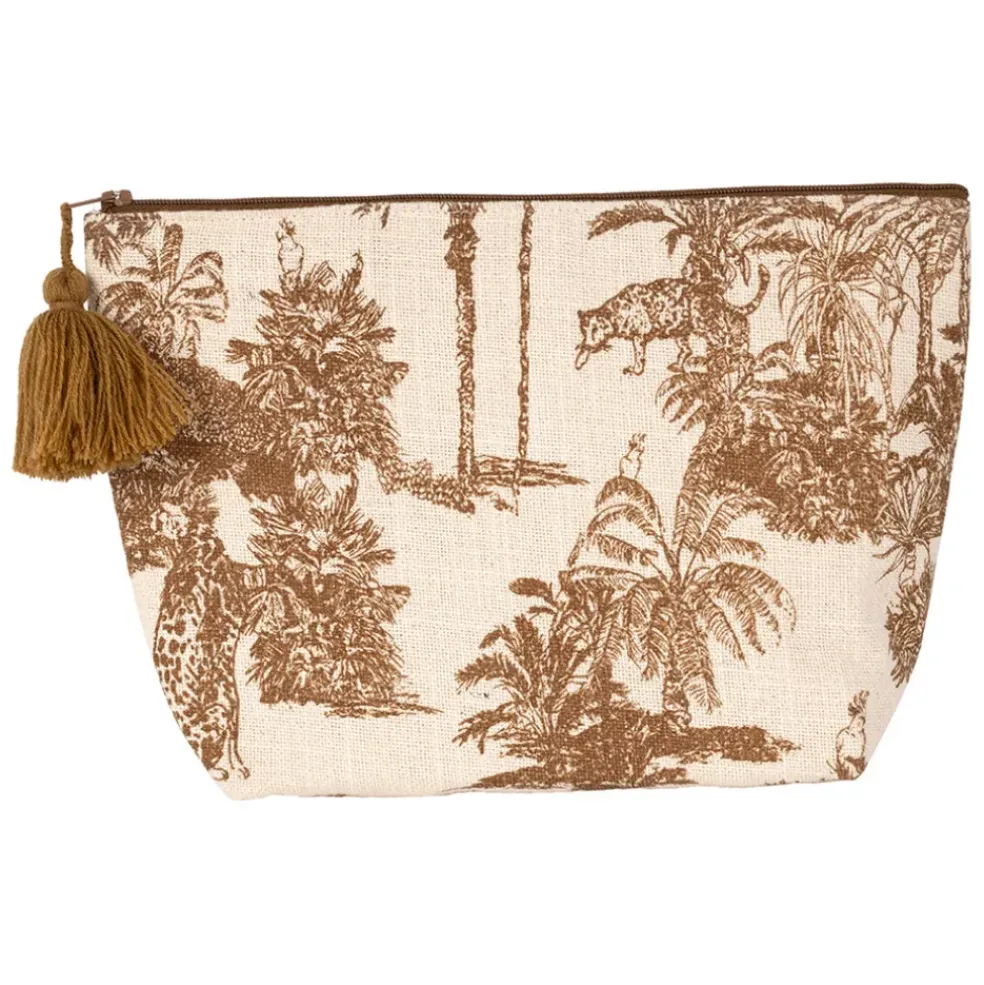 Pochette en coton écru et palmiers camel - Mocoa