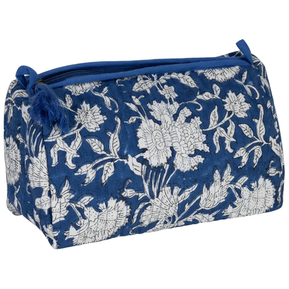 Pochette en coton matelassé et doublure imperméable indigo - Flaura