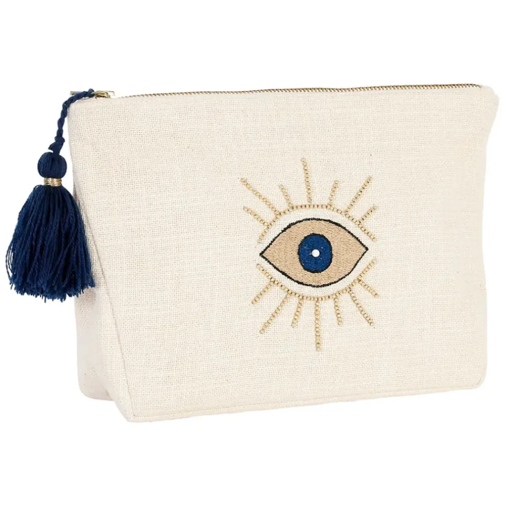 Pochette œil en coton blanc et bleu - Greeka