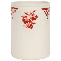 Porte ustensiles en faience blanc et rouge - damier
