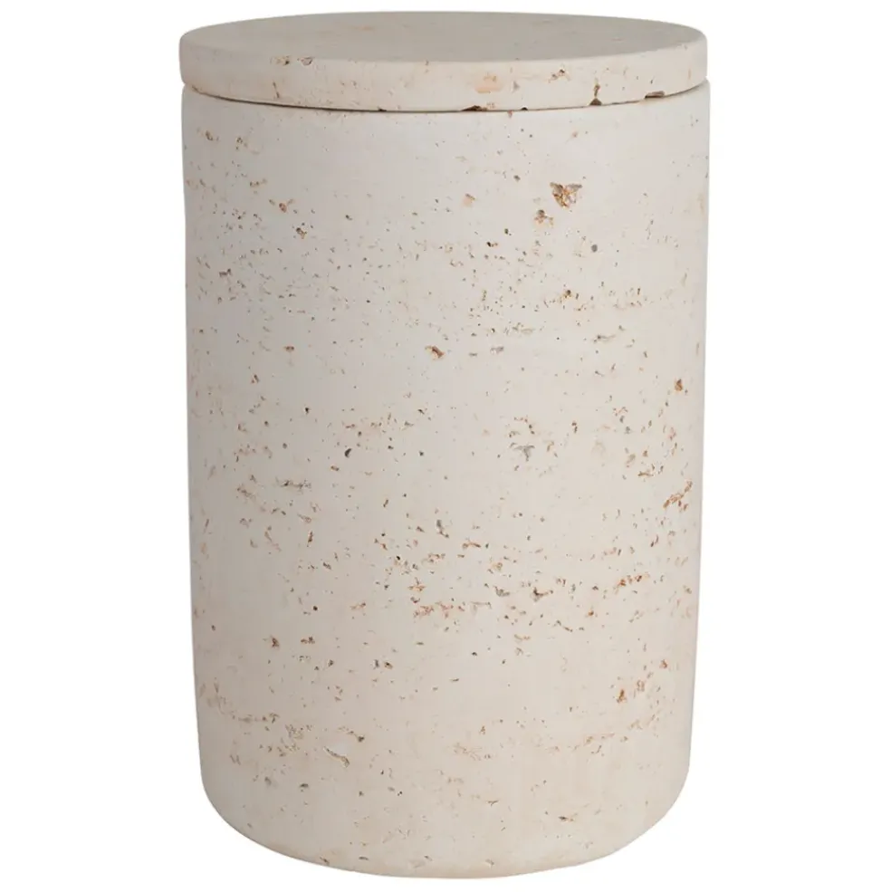 Pot avec couvercle en ciment écru moucheté h16.5cm - Organic