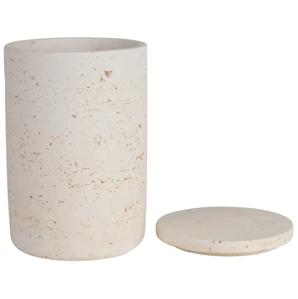 Pot avec couvercle en ciment écru moucheté h16.5cm - Organic