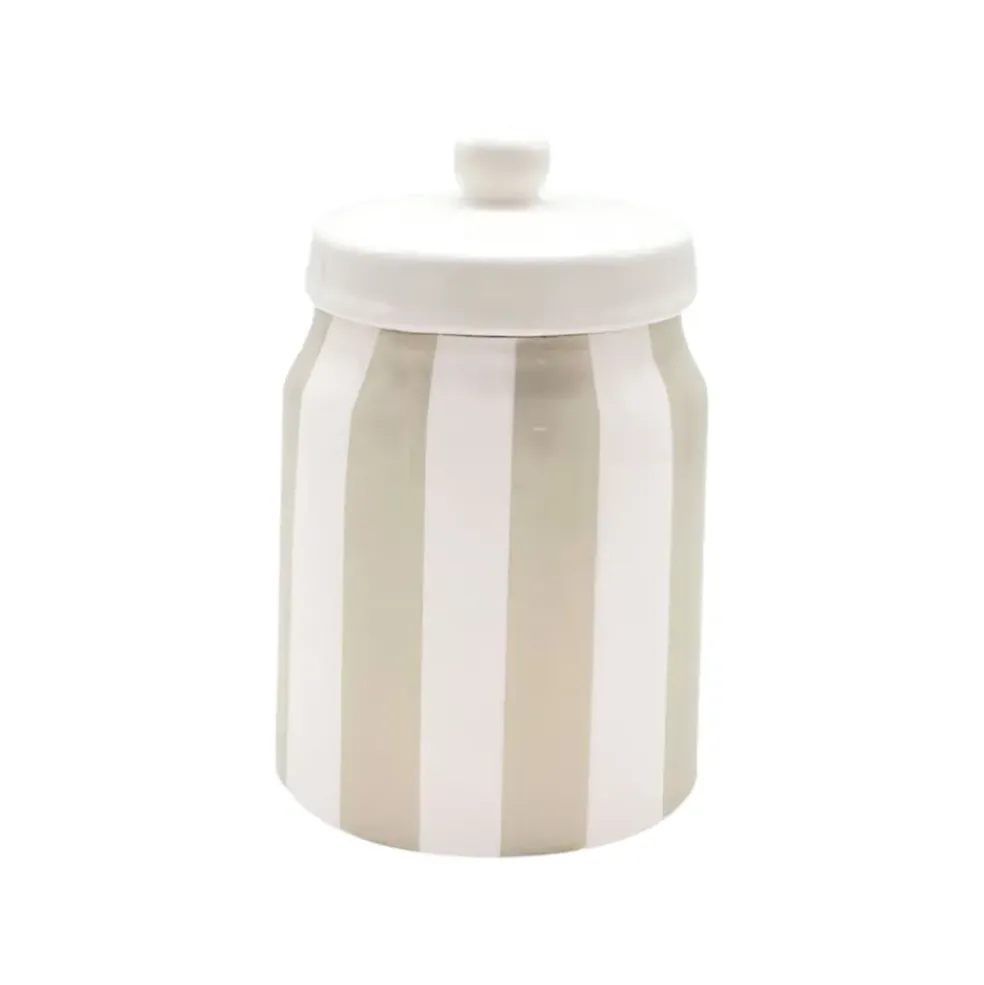 Pot avec couvercle en dolomite rayé sable et blanc