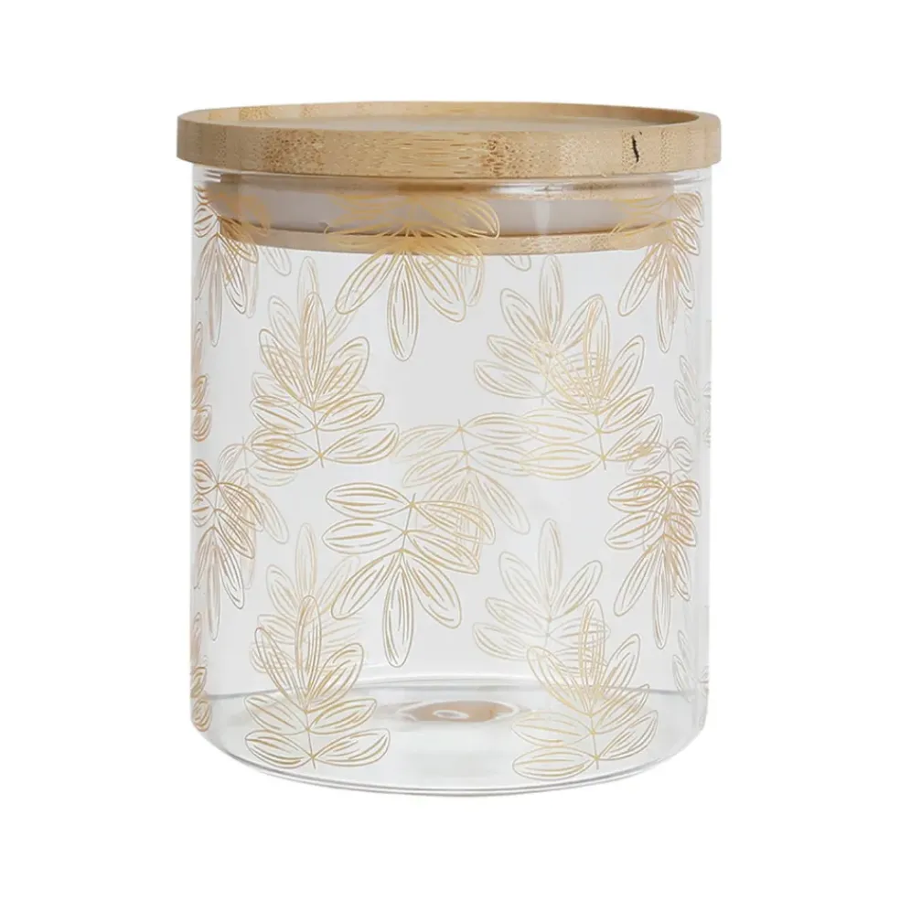 Pot Flaural doré en verre avec couvercle en bambou D9.5Xh11Cm (modèle moyen)