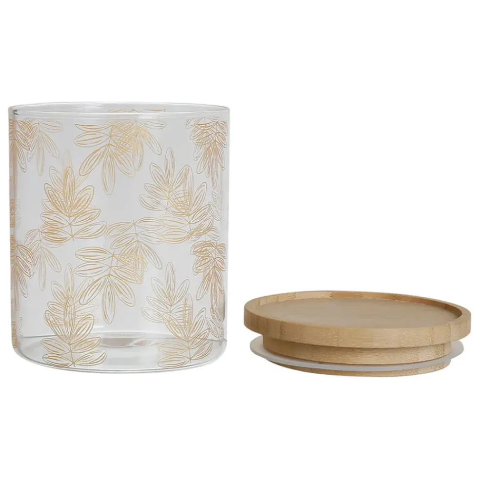 Pot Flaural doré en verre avec couvercle en bambou D9.5Xh11Cm (modèle moyen)