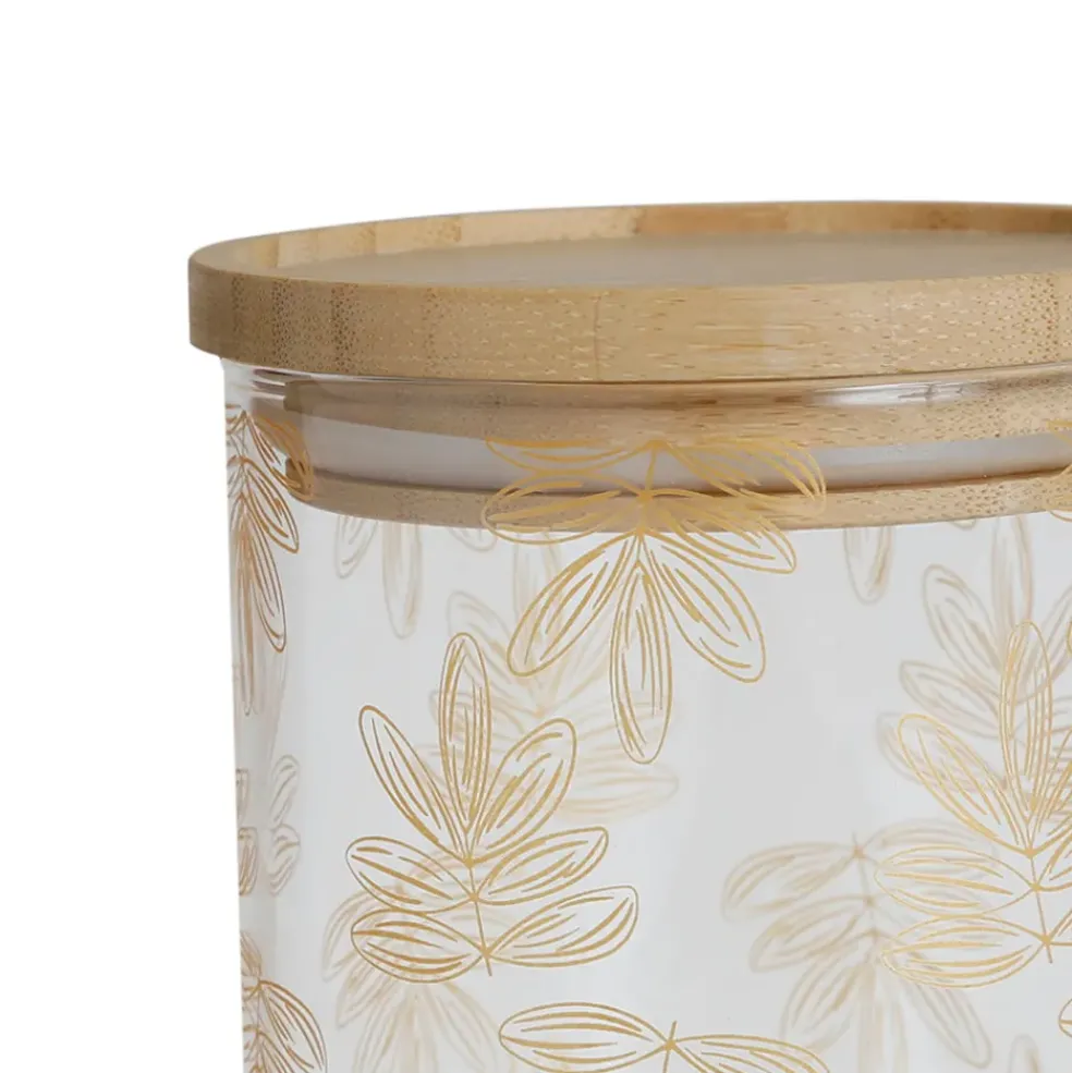 Pot Flaural doré en verre avec couvercle en bambou D9.5Xh11Cm (modèle moyen)