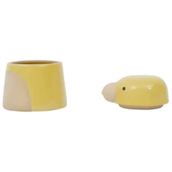 Pot oiseau avec couvercle en grès jaune - Calao