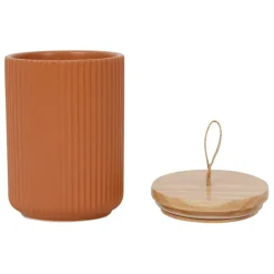 Pots x2 avec couvercle en bois terracotta et émeraude en grès - sweet leaves