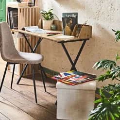 Pouf coffre pliable en tissu bouclette blanc