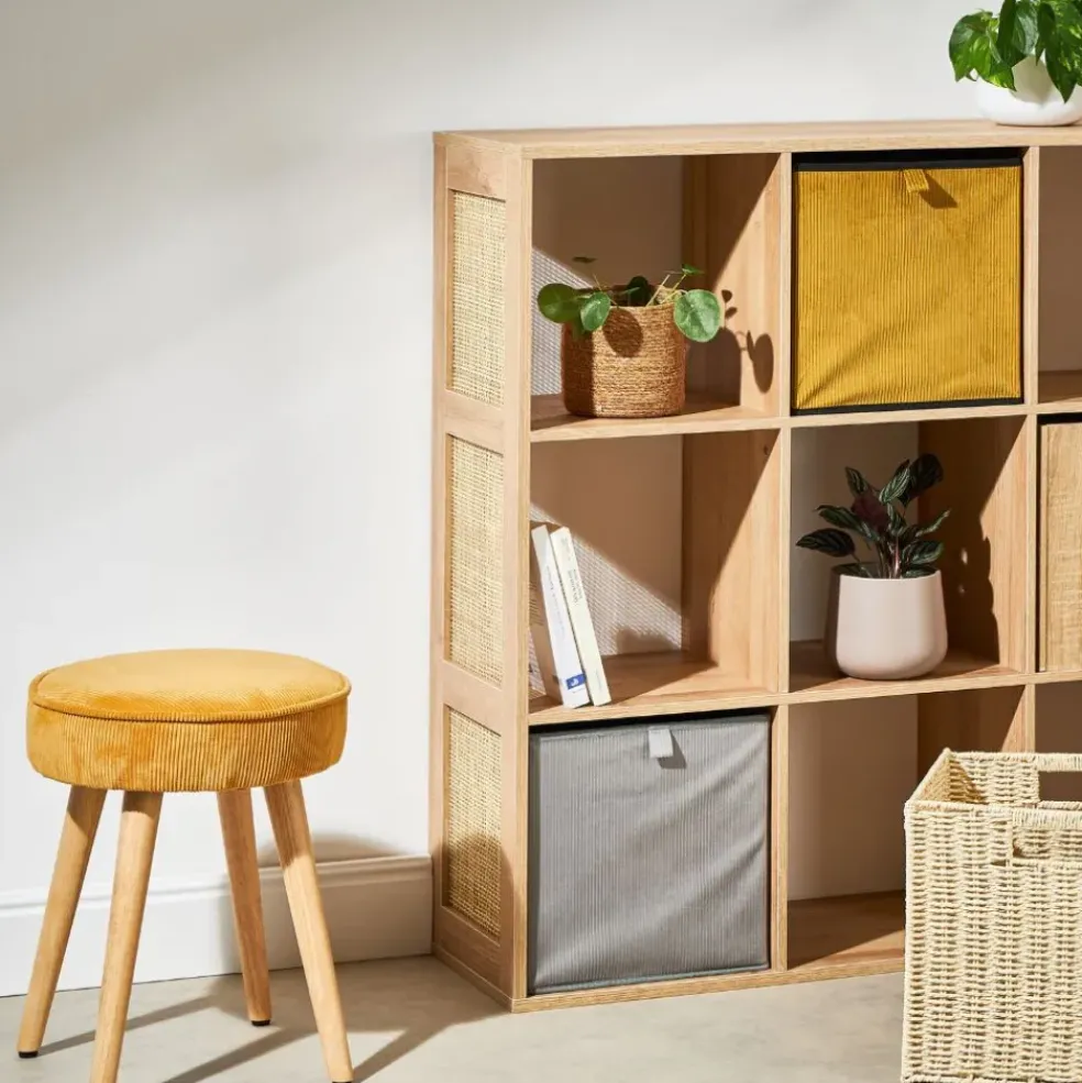 Pouf en velours côtelé abricot - Popy