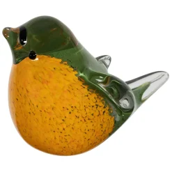 Presse papier moineau en verre vert et jaune - Serin