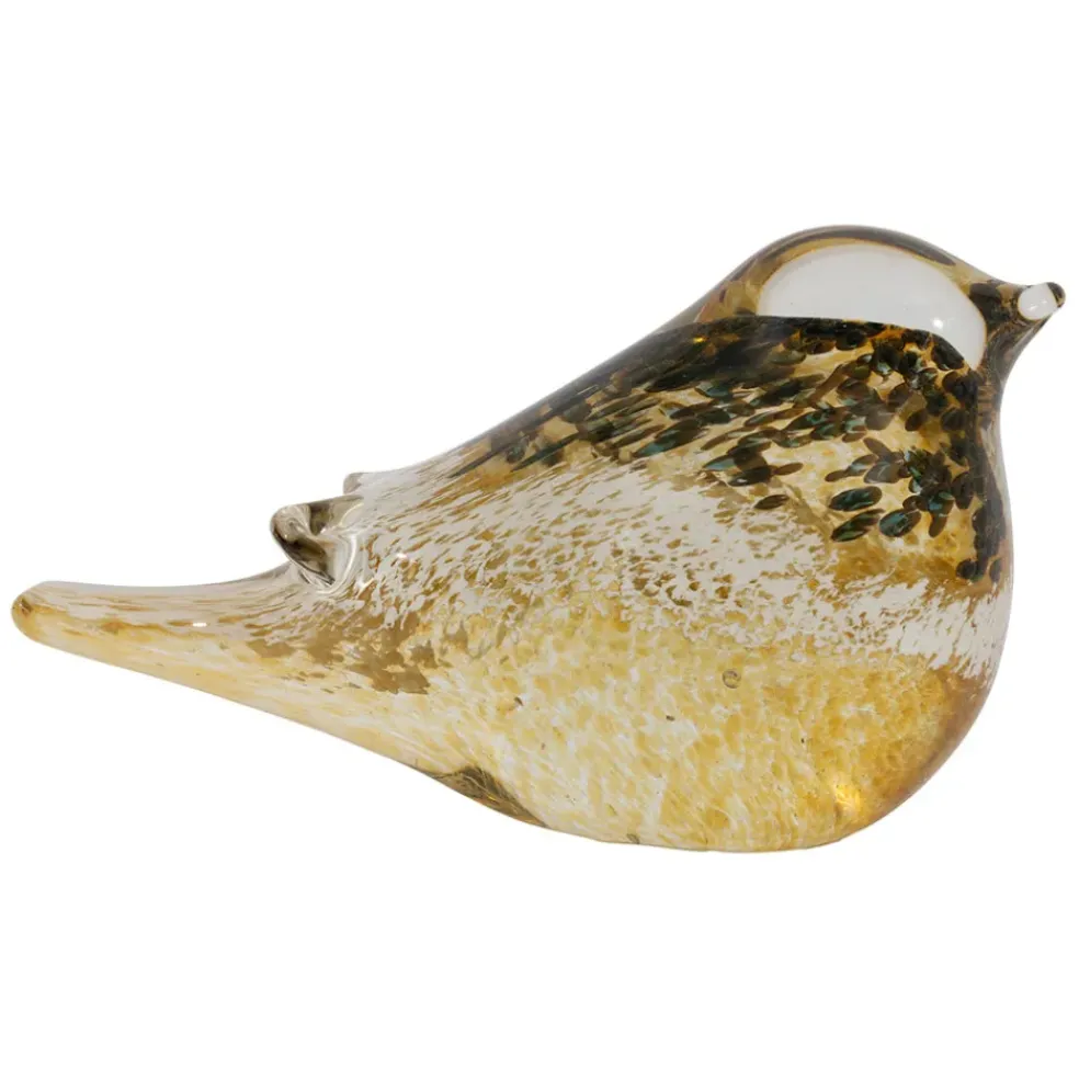 Presse papier oiseau en verre mordoré - Serin