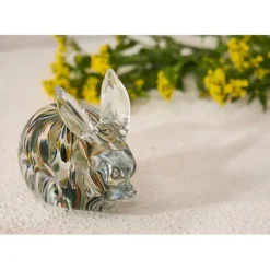 Presse-papier lapin en verre ambre et kaki