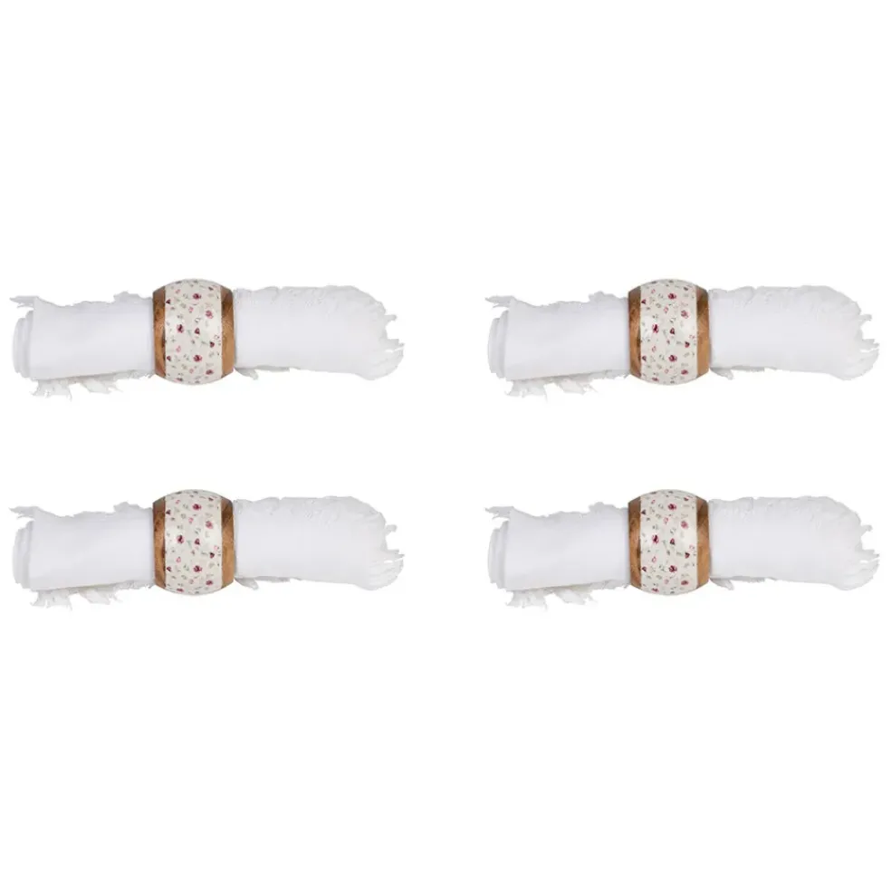 Rond de serviette (x4) en acacia et résine rose et blanc d3cm
