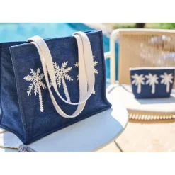 Sac brodé en coton bleu - Medi