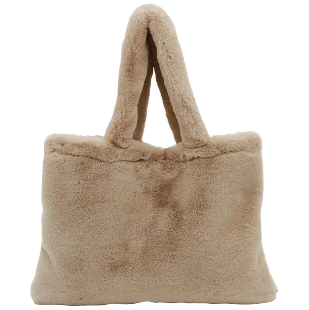 Sac tote bag peluché taupe - Adalie