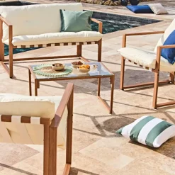 Salon de jardin 4 places en fer avec coussins blanc - Cagliari