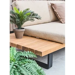 Salon de jardin d'angle en bois 5 places beige - Feros
