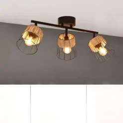 Spot 3 lumières en metal et rotin tresse h23cm noir - indah