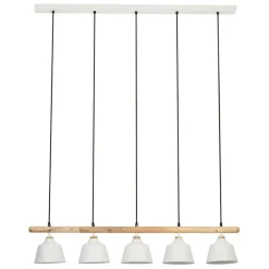 Suspension 5 lampes en fer et manguier blanc L114cm - Ferese