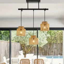 Suspension 3 lumière en métal et cordelette tressé l60cm naturel - cancun