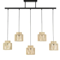 Suspension 5 lumières en métal et cordelette tressé naturel L98cm naturel - Cancun