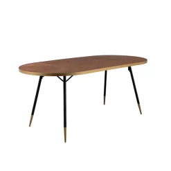 Table à manger ovale en noyer plaqué et métal doré 180x90cm - Denise