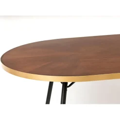 Table à manger ovale en noyer plaqué et métal doré 180x90cm - Denise