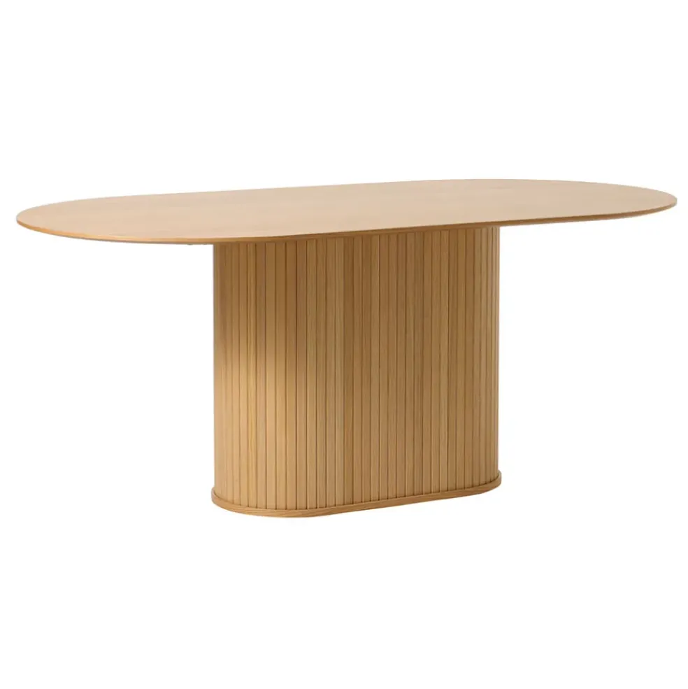 Table à manger ovale en placage chêne naturel 180x95cm - Nola
