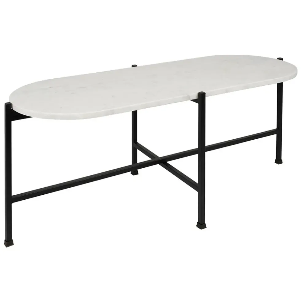 Table basse en marbre et fer blanc et noir 100x40cm - Eskela