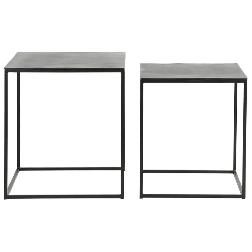 Table basse gigogne carrée (lot de 2) en aluminium et fer noir - Felia