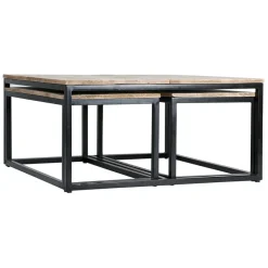 Table basse gigogne (lot de 3) en manguier et fer noir -Noe