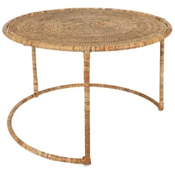 Table basse gigogne ronde (lot de 2) en rotin naturel et fer - Pasil
